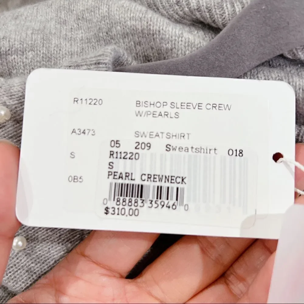 Autumn Cashmere Cashmere pearl Crewneck balloon sleeve Sweater Gray Size S